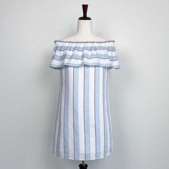 Parker Dresses & Skirts - Parker Blue Striped Off Shoulder Ruffle Flounce Summer Mini Dress